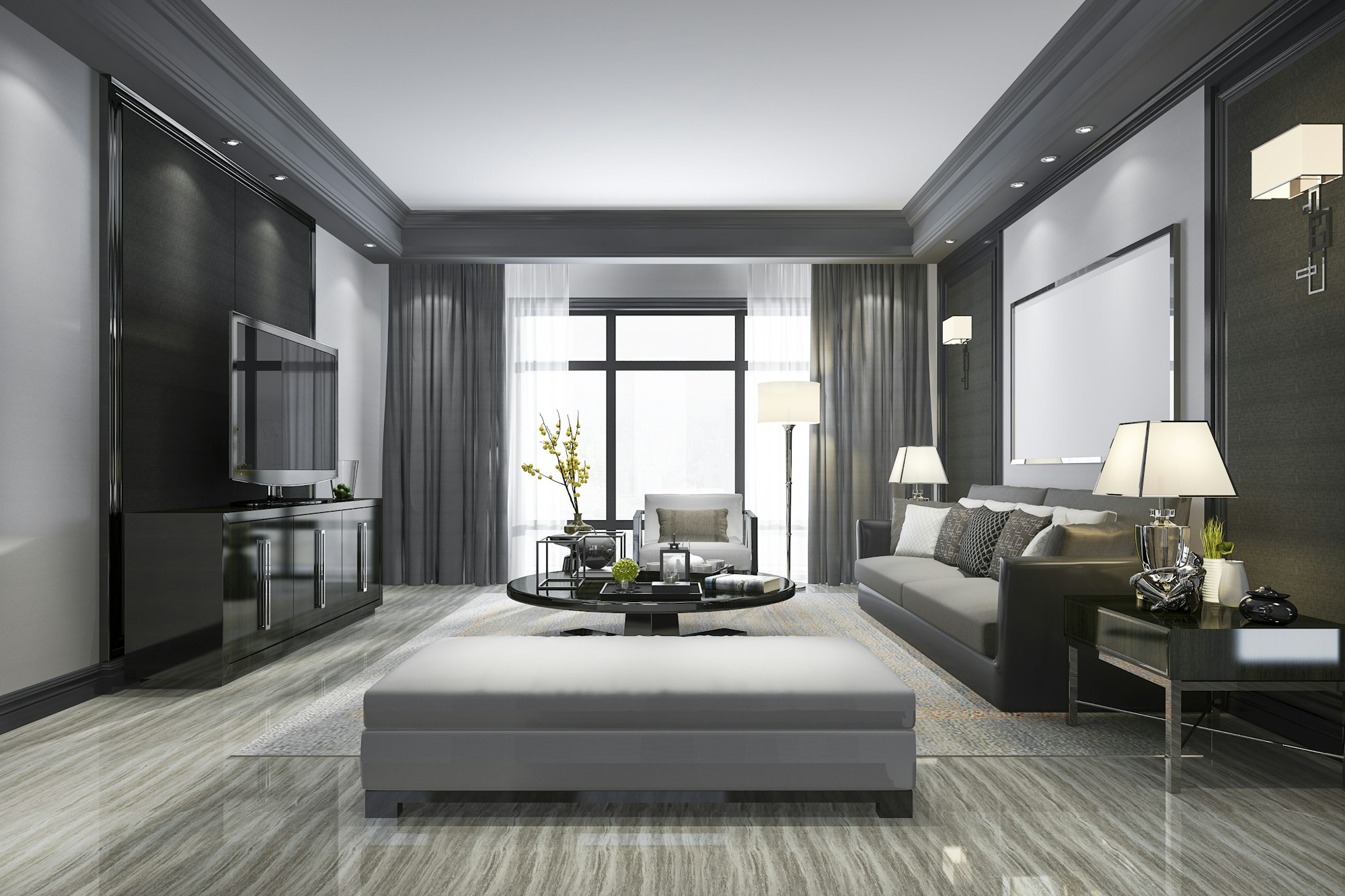 3d rendering modern living room and with shelf